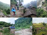 
The trail from Chichilla (1830m) reaches the end of the jeep road in 40 minutes, and then arrives in Sakurate (1895m) in another 10 minutes. The trail passes a few tea shops at Fururu (1965m), and then climbs again along the ridge line to the high point of Deorali in 40 minutes. The trail descends slightly to pass through the very small village of Mure (2000m), 35 minutes from Deorali, and then descends on a rocky eroded trail to the terraced fields of Num (1500m), 70 minutes from Mure.
